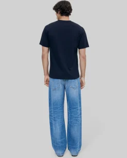 T-shirt Mixte droit uni bleu marine