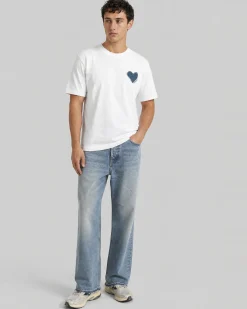 T-shirt patch cœur denim blanc