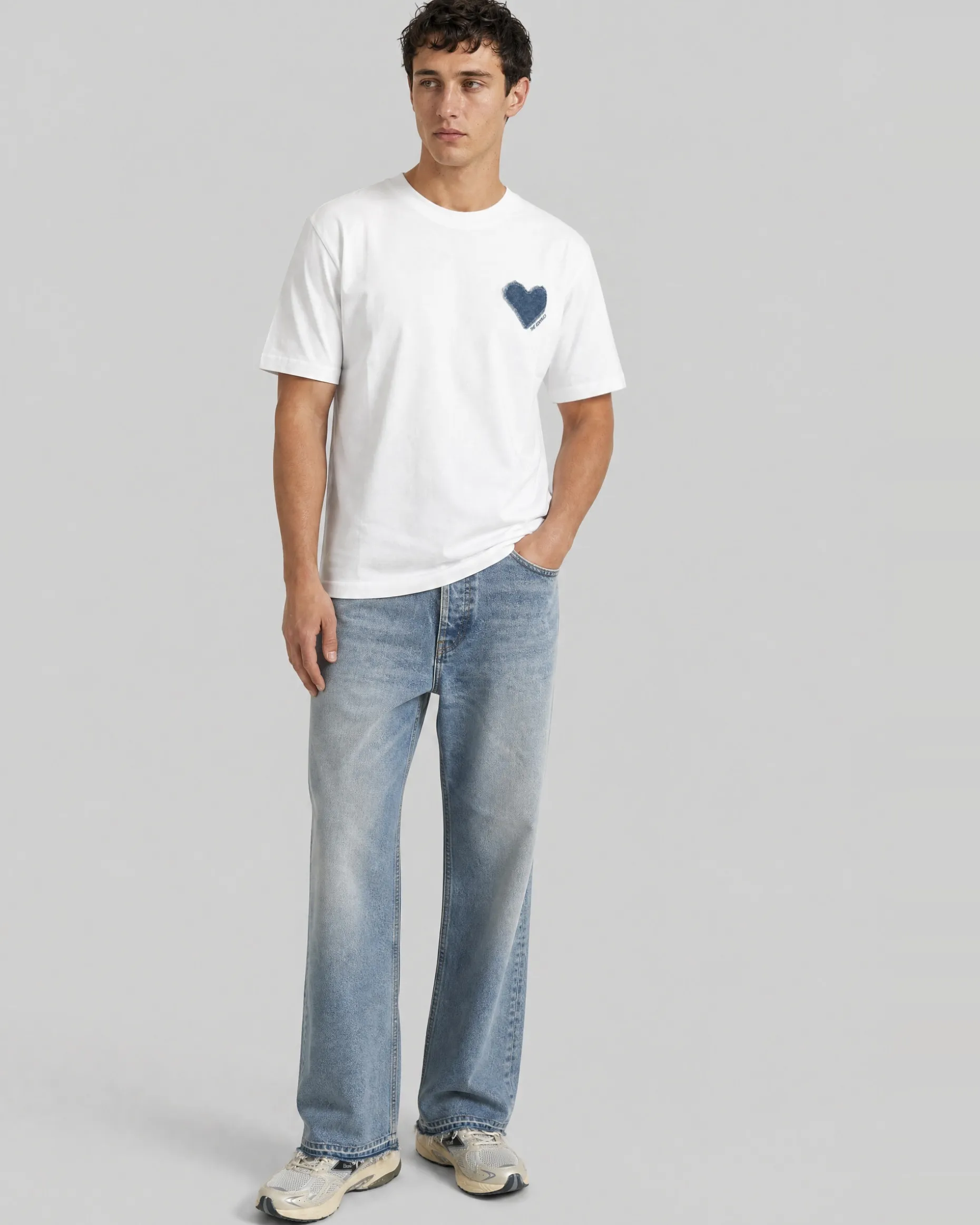 T-shirt patch cœur denim blanc
