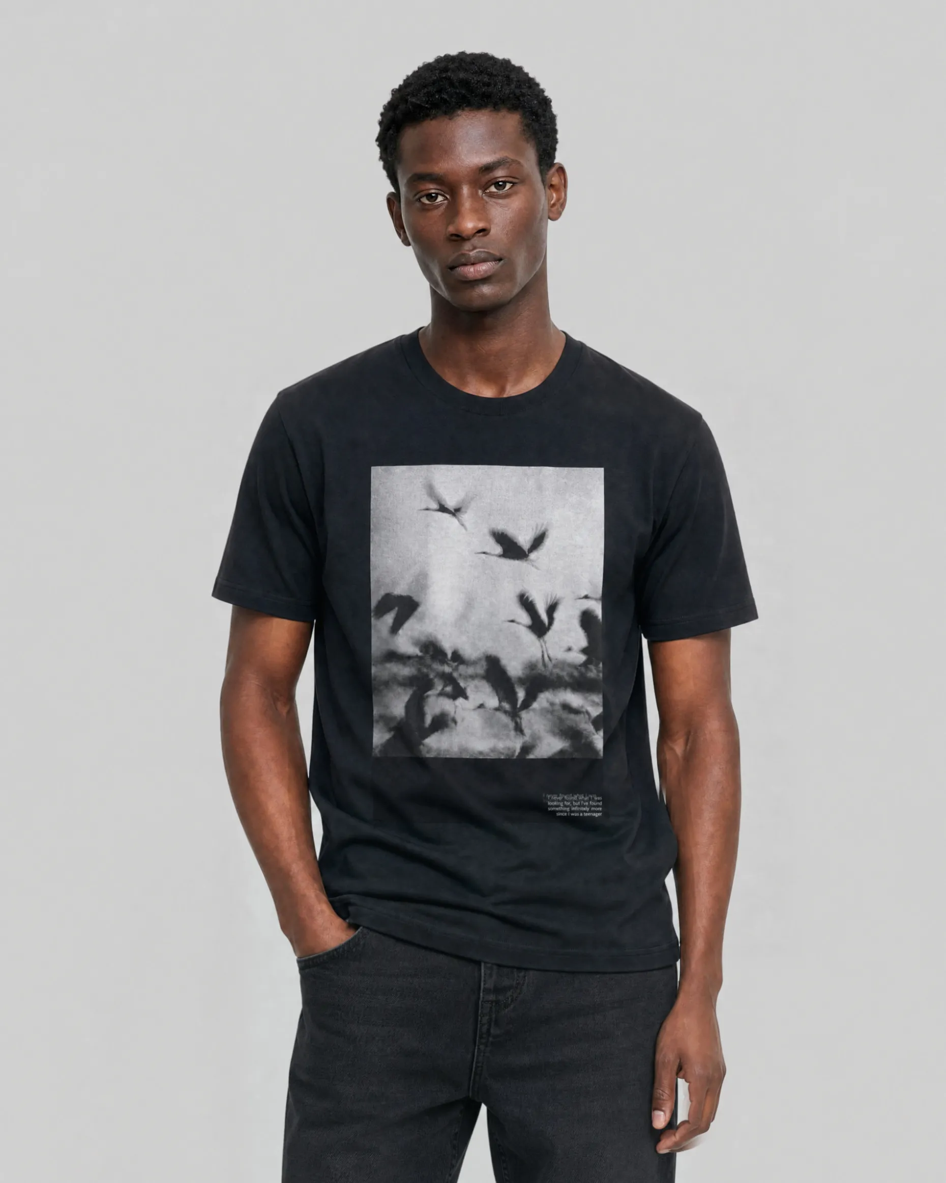 T-shirt sérigraphie oiseaux noir