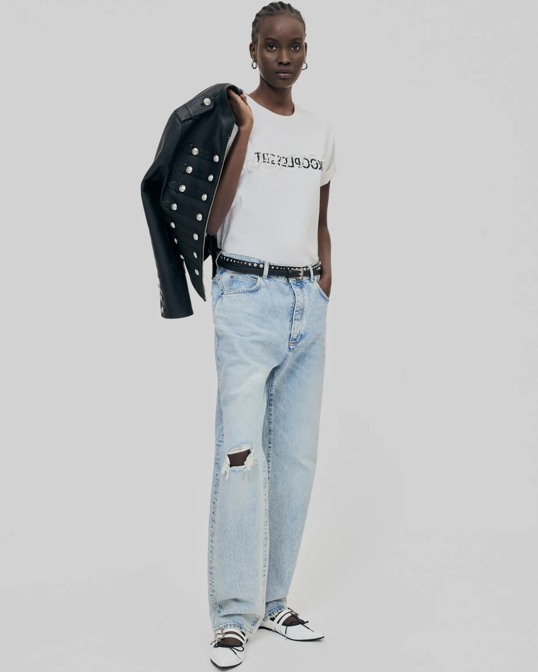 T-shirt What Is avec perles blanc