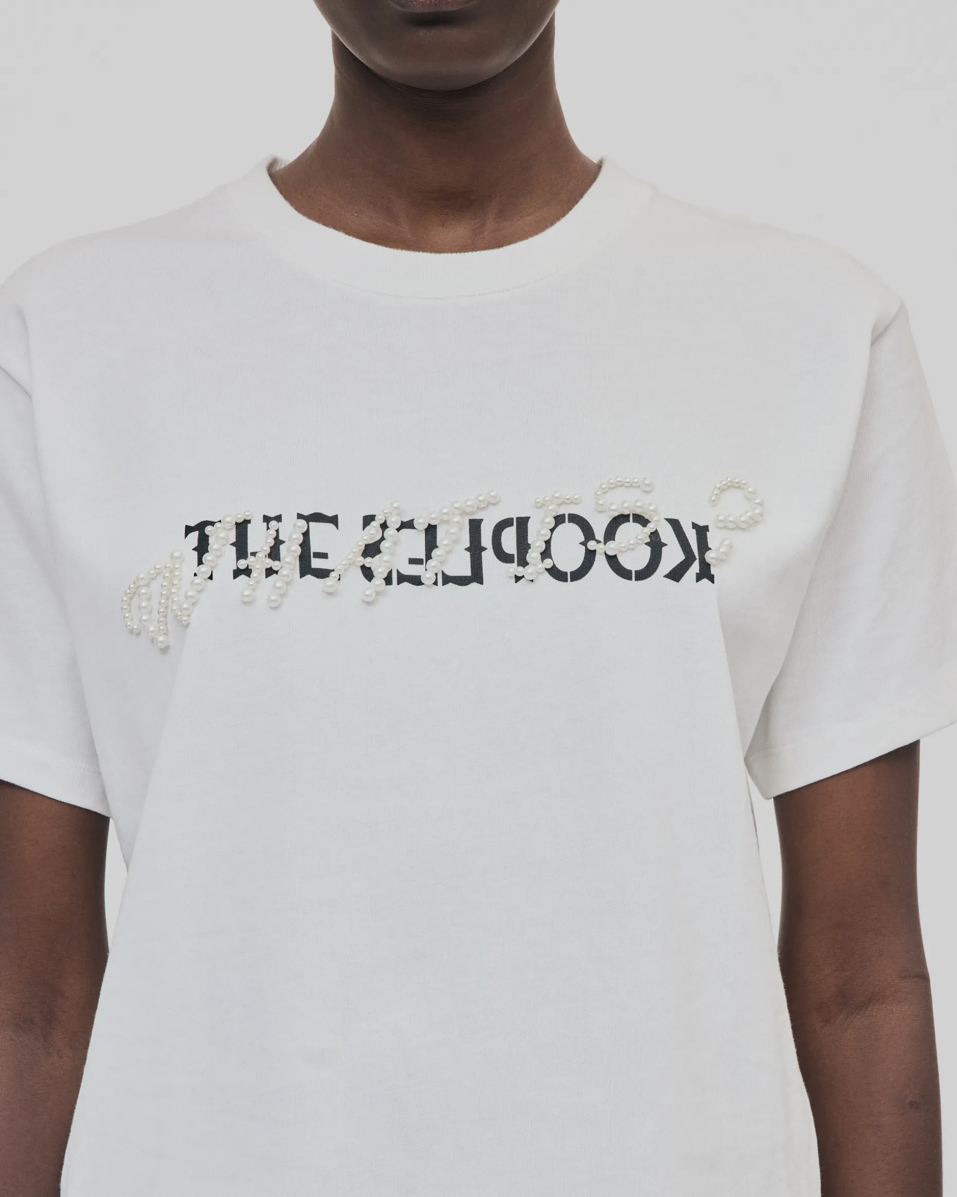 T-shirt What Is avec perles blanc