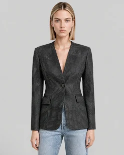 Veste ajustée en laine mélangée strassée noire