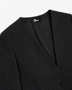 Veste ajustée en laine mélangée strassée noire