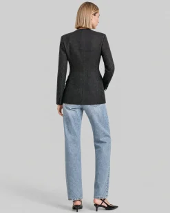 Veste ajustée en laine mélangée strassée noire