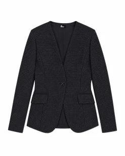 Veste ajustée en laine mélangée strassée noire