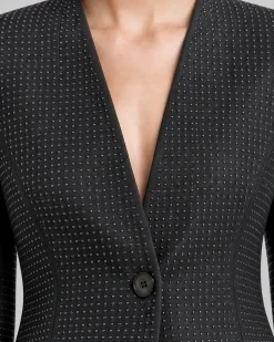 Veste ajustée en laine mélangée strassée noire