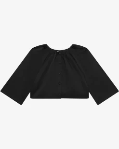 Veste courte effet cape en satin noire