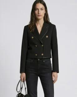 Veste courte en laine mélangée noire