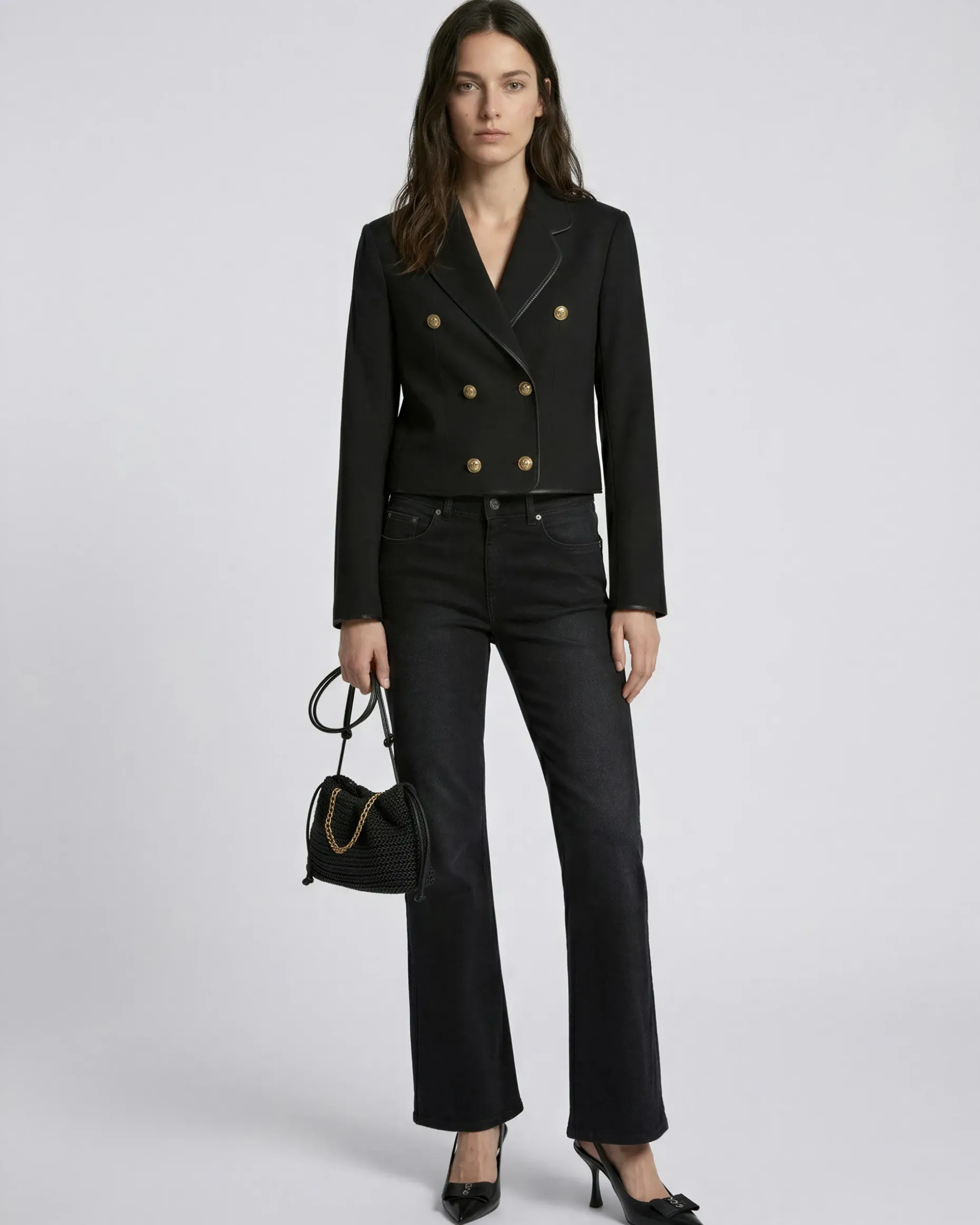 Veste courte en laine mélangée noire