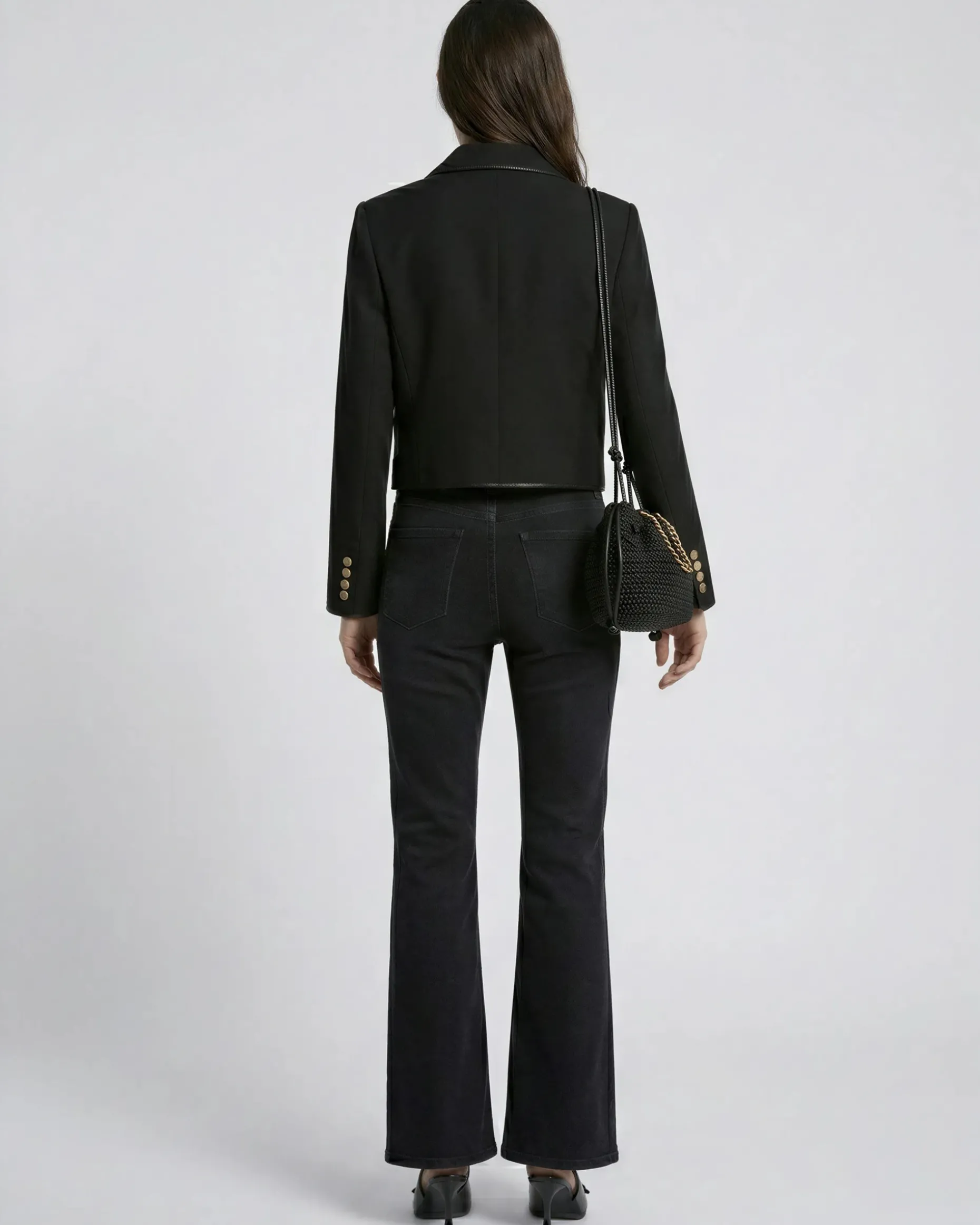 Veste courte en laine mélangée noire