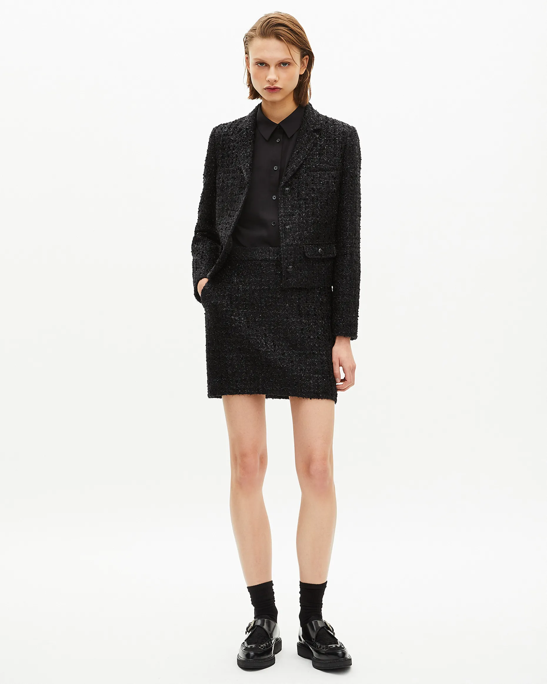 Veste courte en tweed brillant noire