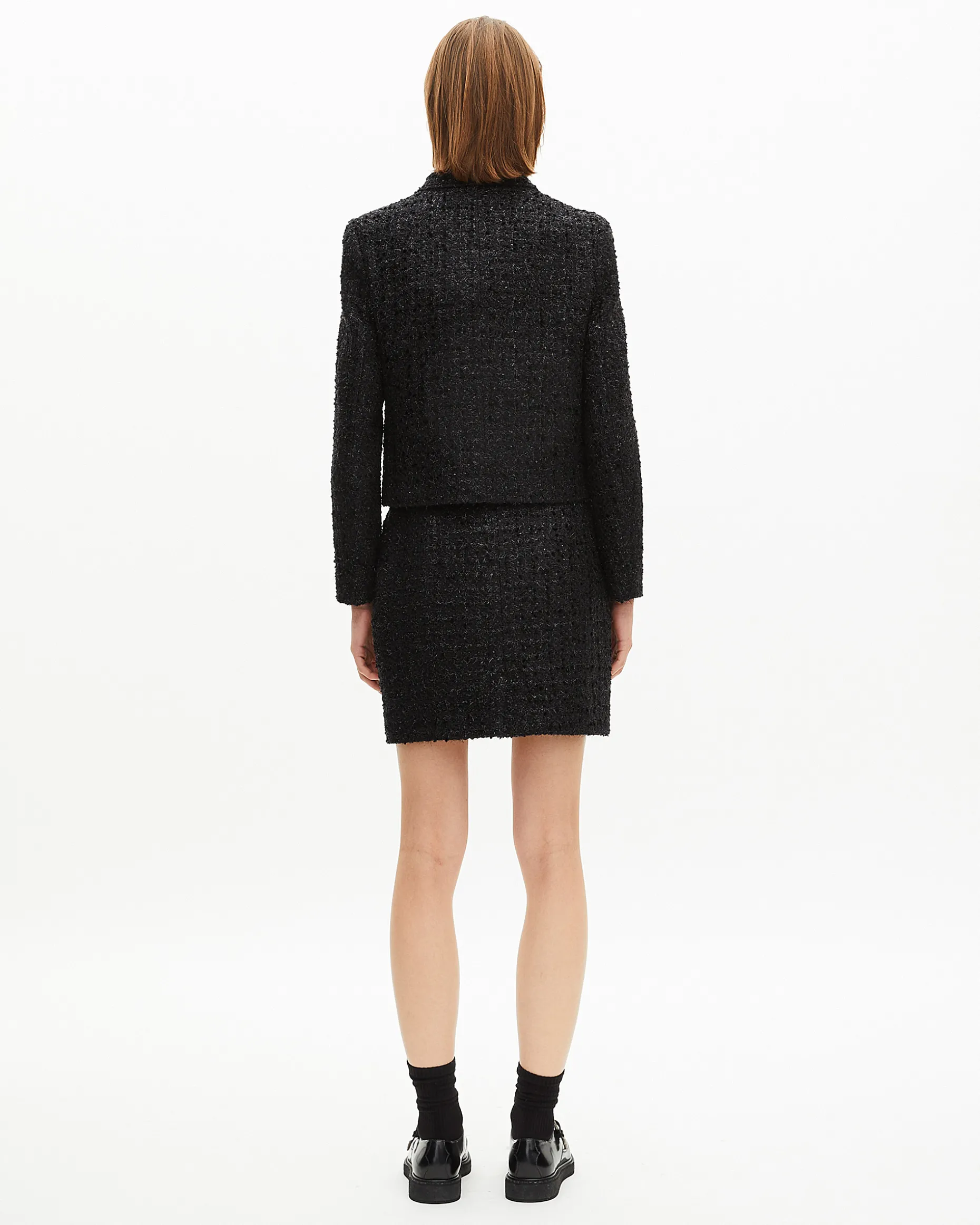 Veste courte en tweed brillant noire