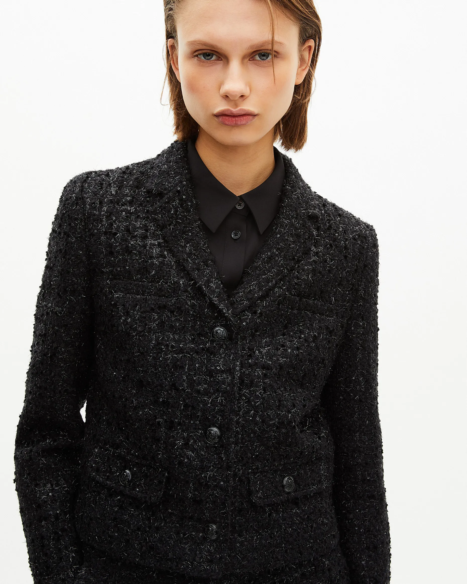 Veste courte en tweed brillant noire