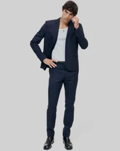 Veste de costume coupe droite en laine bleue