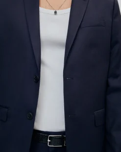 Veste de costume coupe droite en laine bleue