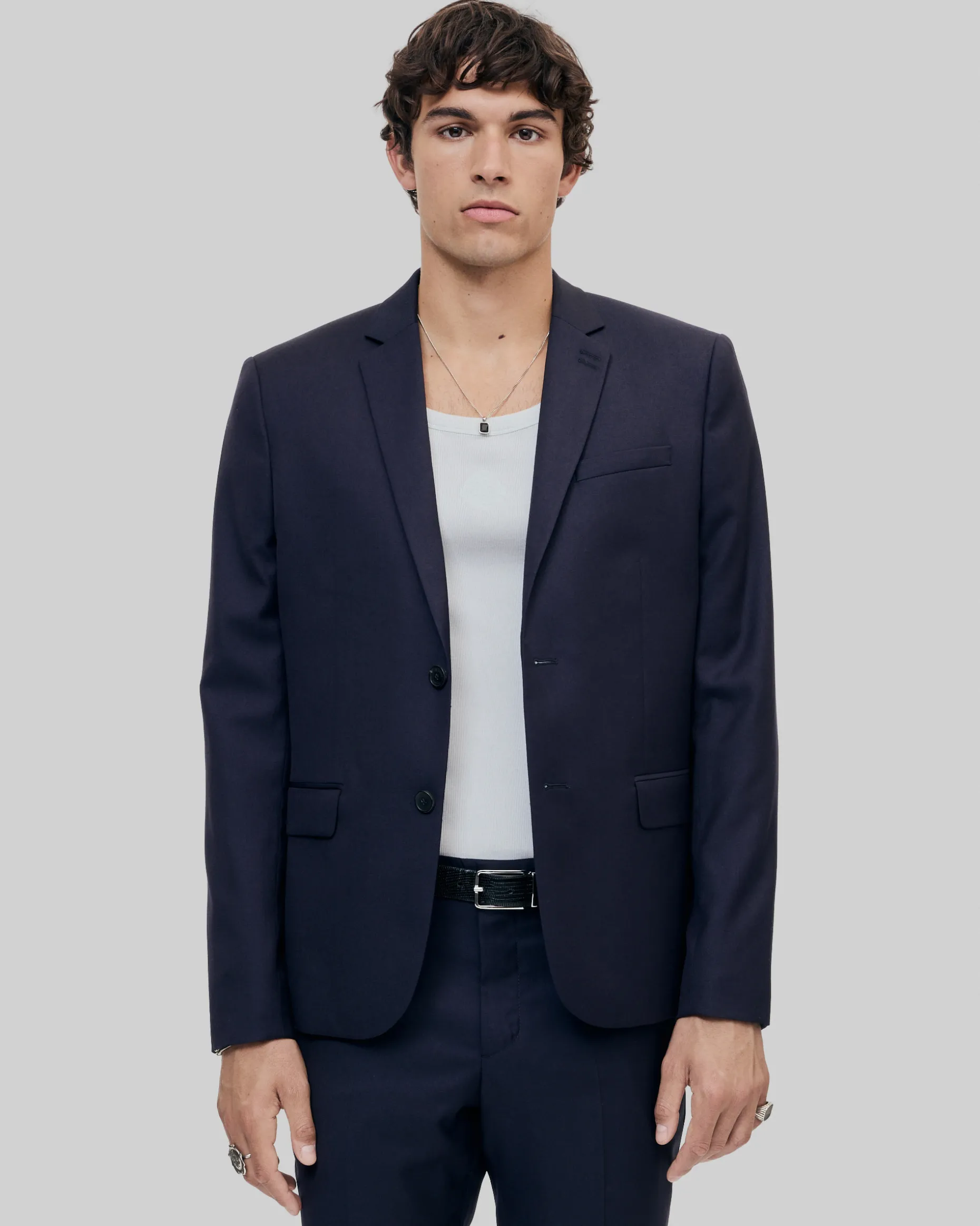 Veste de costume coupe droite en laine bleue