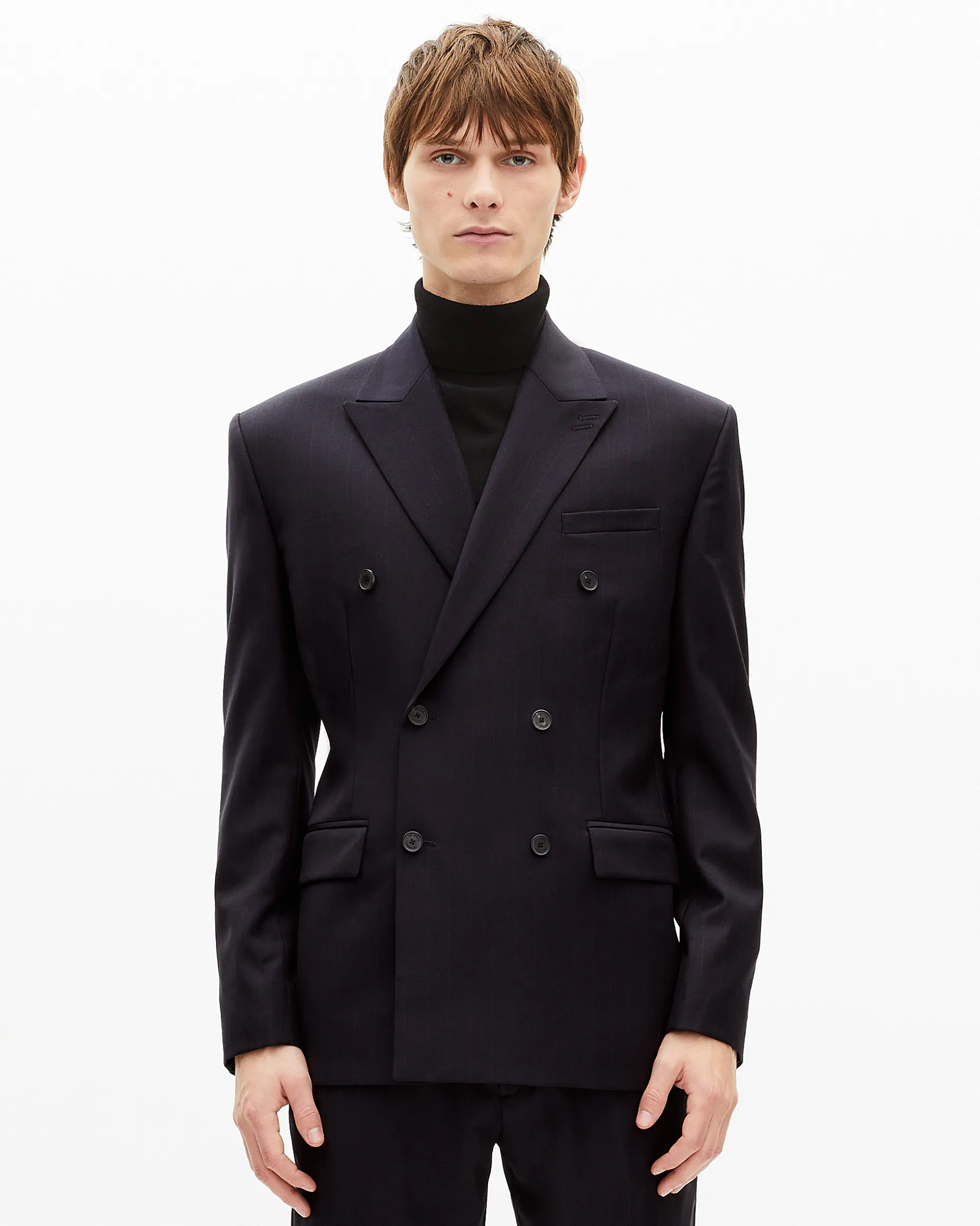 Veste de costume croisée à rayures marine
