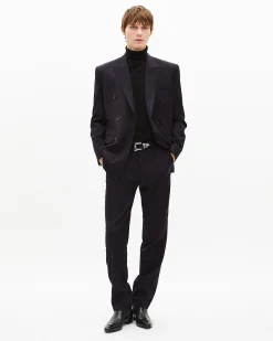 Veste de costume croisée à rayures marine