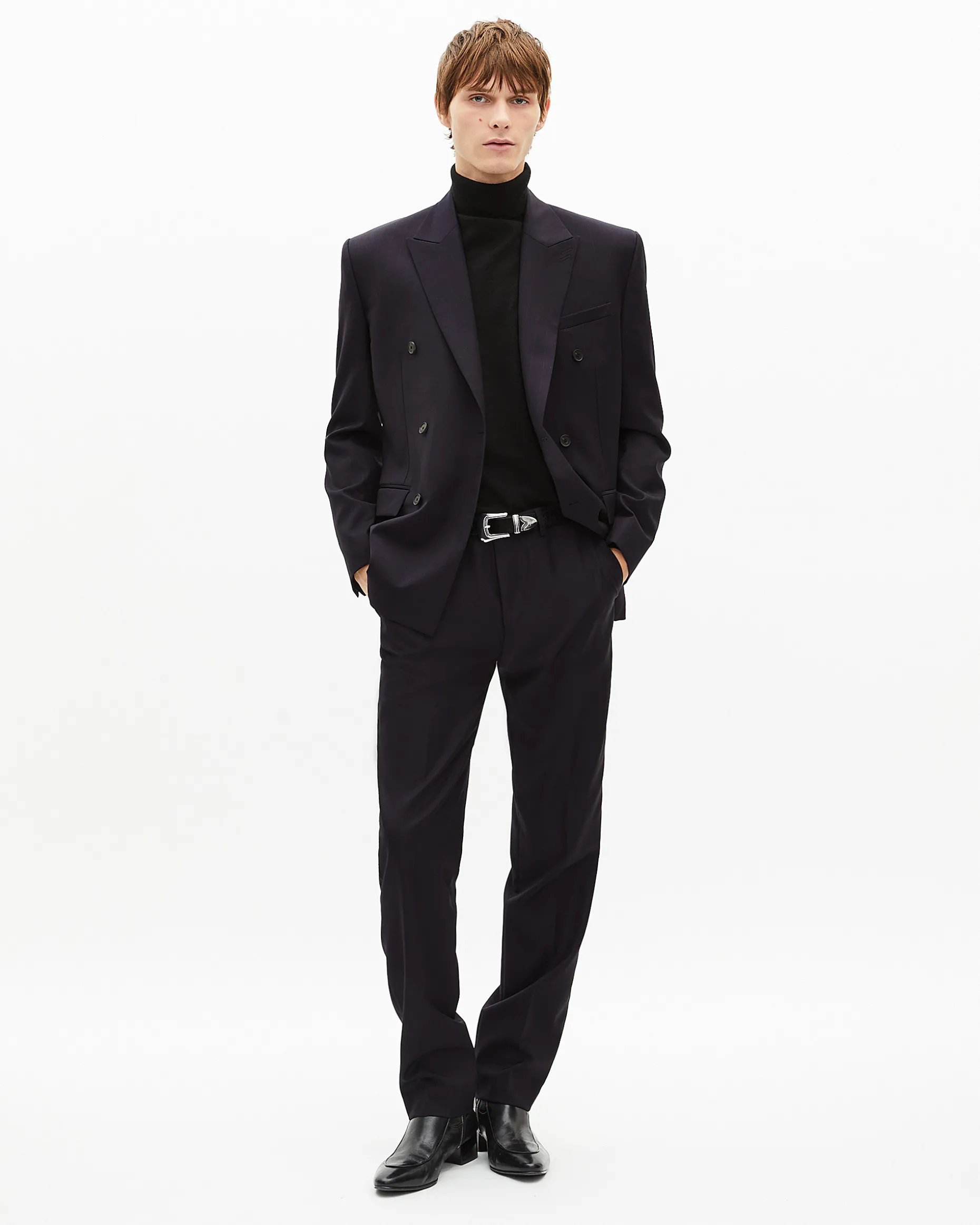 Veste de costume croisée à rayures marine