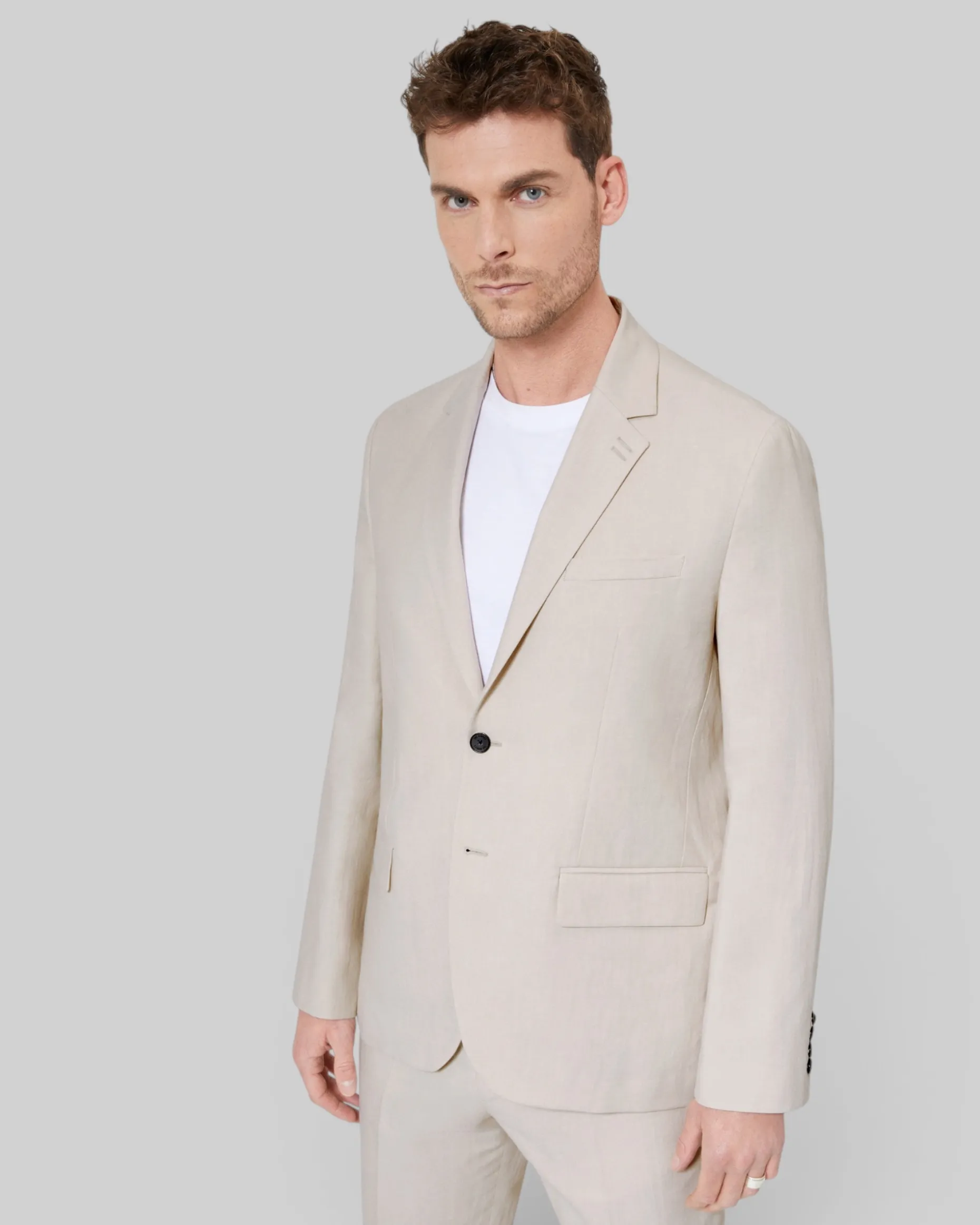 Veste de costume en coton lin beige