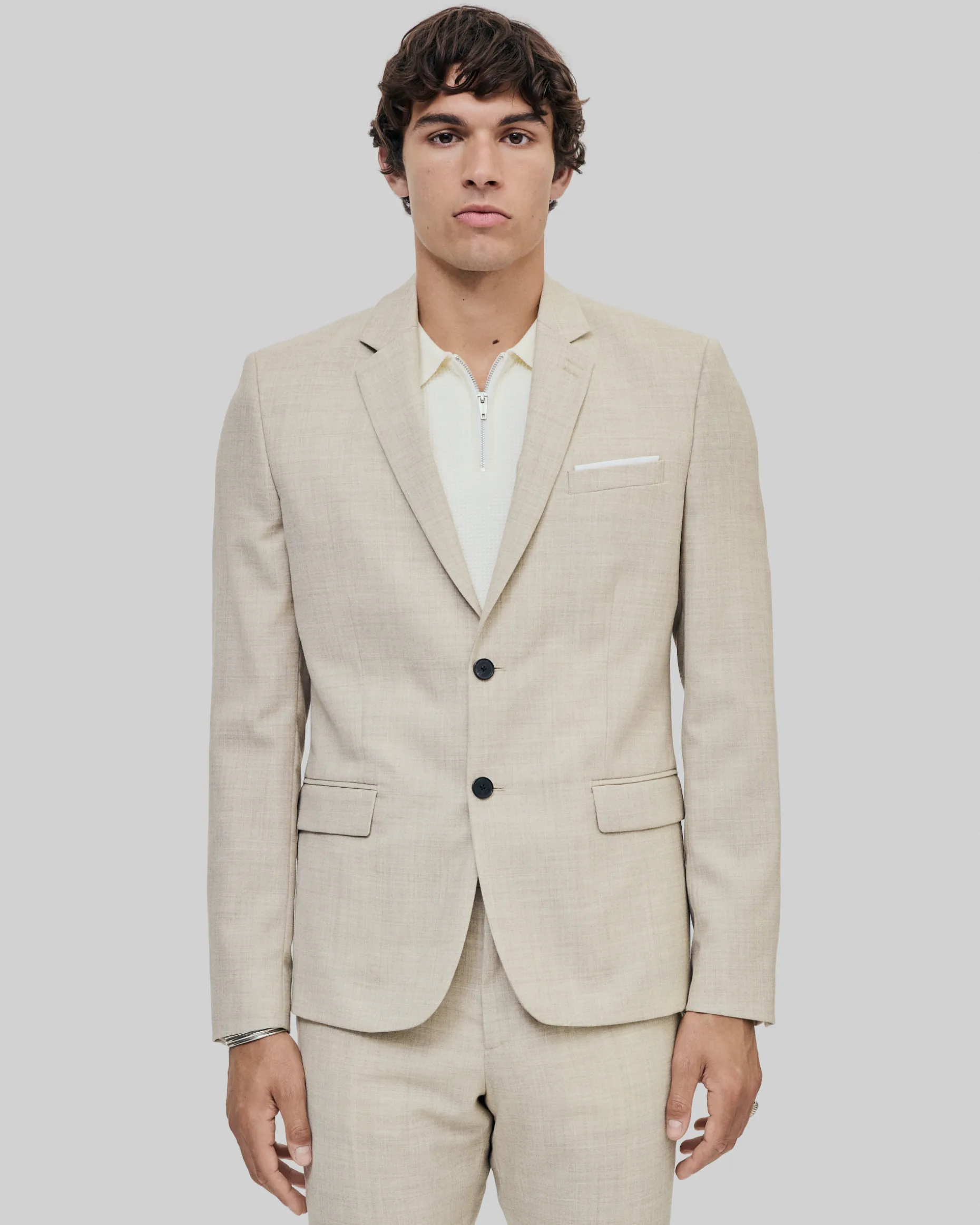 Veste de costume en laine coupe ajustée beige