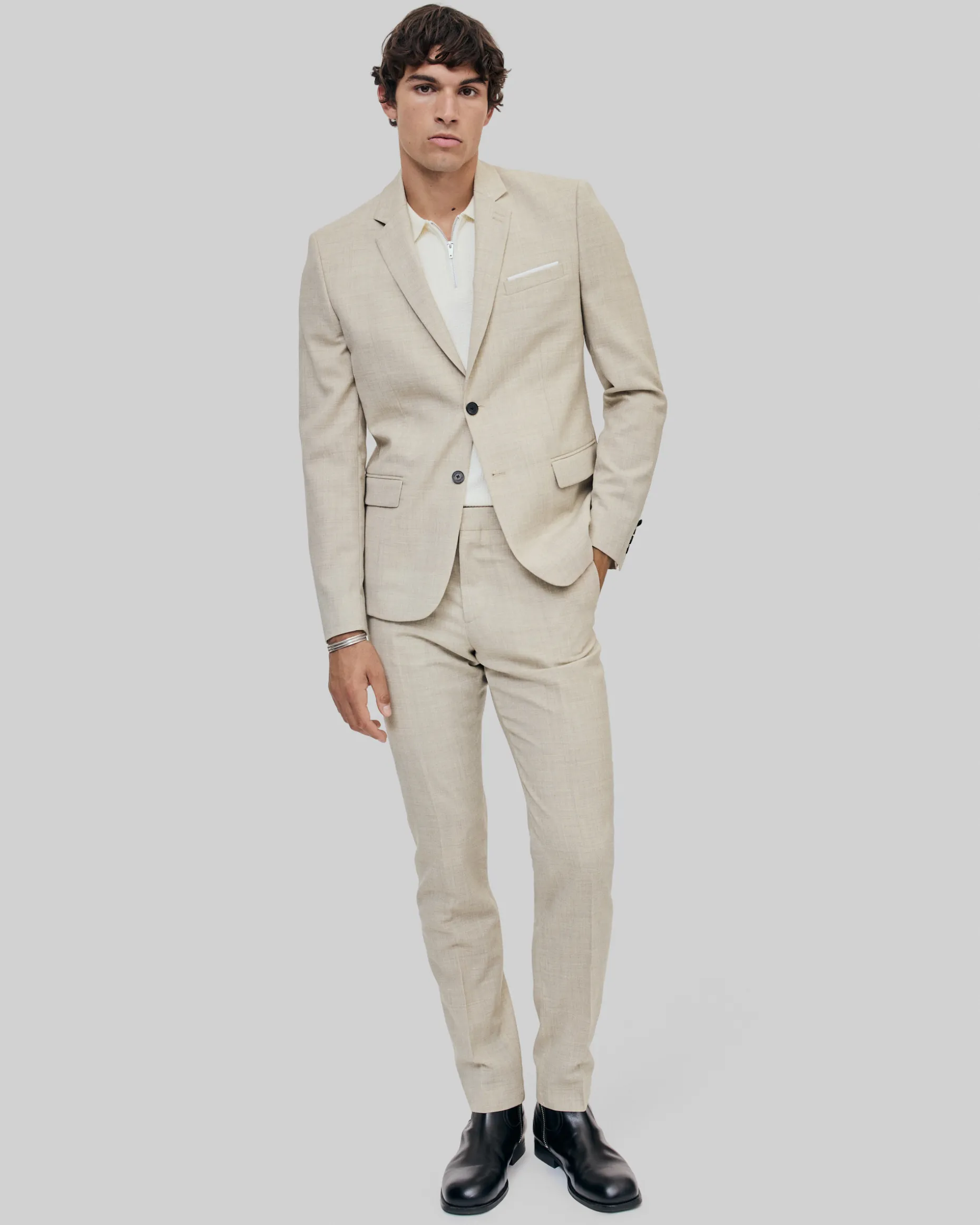 Veste de costume en laine coupe ajustée beige