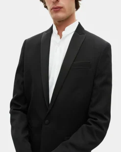 Veste de smoking avec détails en satin coupe ajustée noire