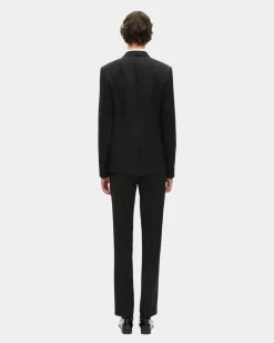 Veste de smoking avec détails en satin coupe ajustée noire