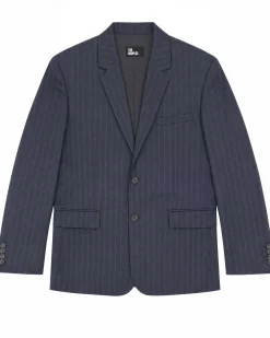 Veste de tailleur ample en laine motif fines rayures marine