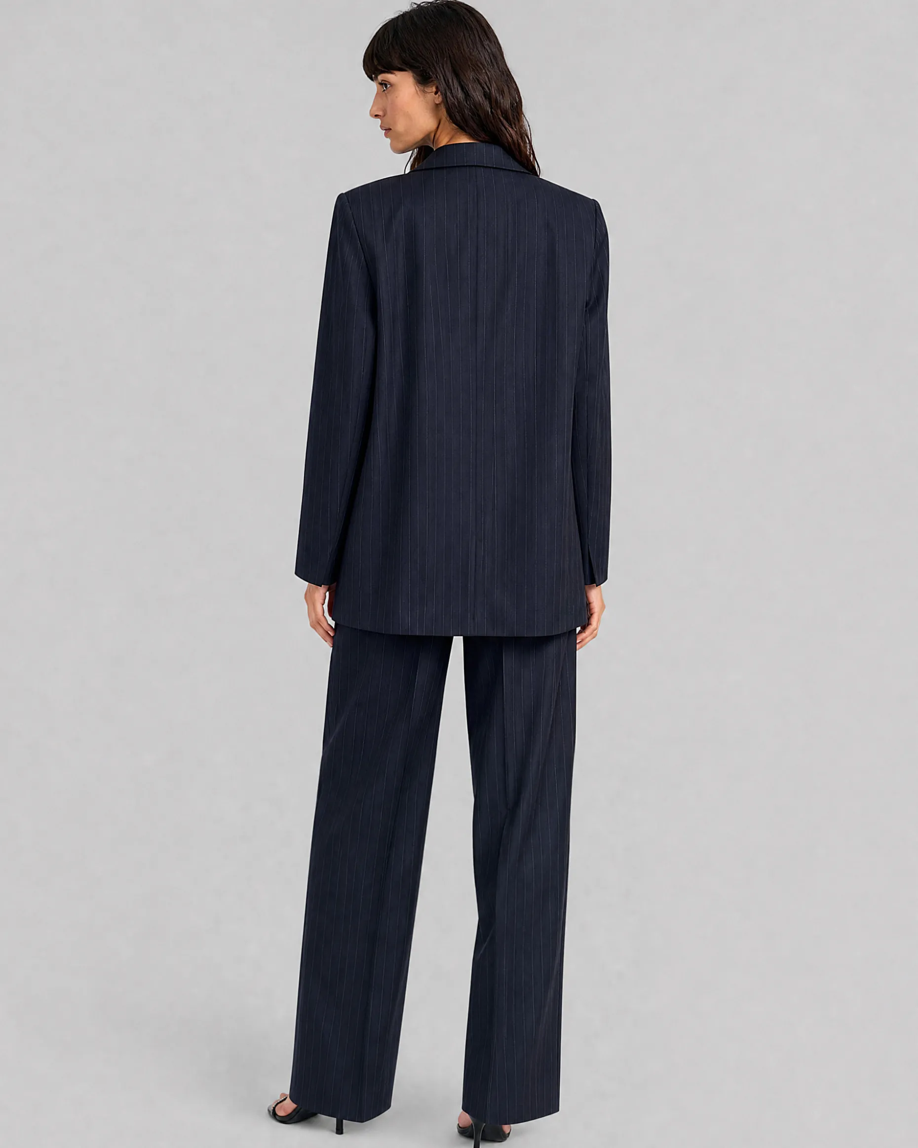Veste de tailleur ample en laine motif fines rayures marine