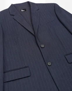 Veste de tailleur ample en laine motif fines rayures marine