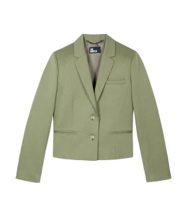 Veste de tailleur courte en lin et coton kaki