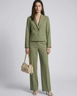 Veste de tailleur courte en lin et coton kaki