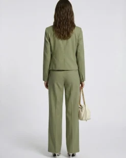 Veste de tailleur courte en lin et coton kaki