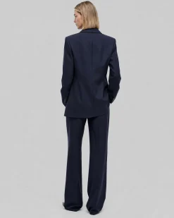 Veste de tailleur droite en laine marine