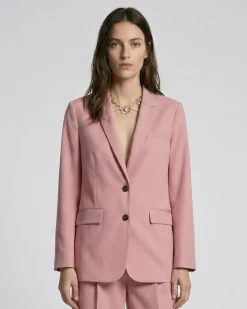 Veste de tailleur droite en lin et coton rose pastel