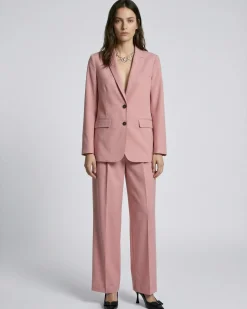 Veste de tailleur droite en lin et coton rose pastel