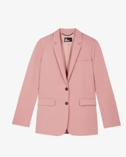 Veste de tailleur droite en lin et coton rose pastel