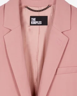 Veste de tailleur droite en lin et coton rose pastel