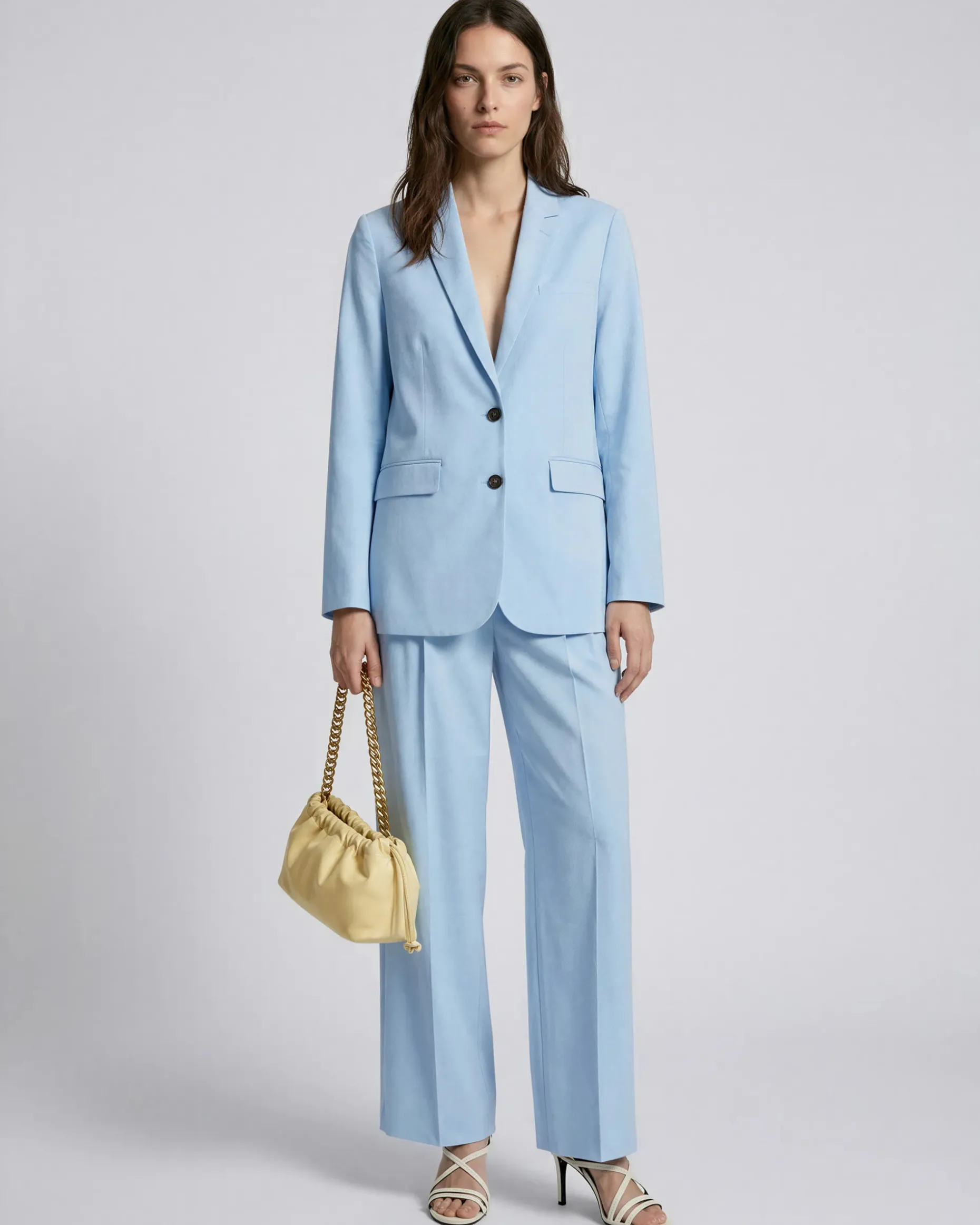 Veste de tailleur droite en lin et coton bleu pastel