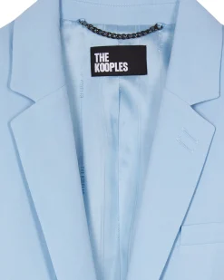 Veste de tailleur droite en lin et coton bleu pastel