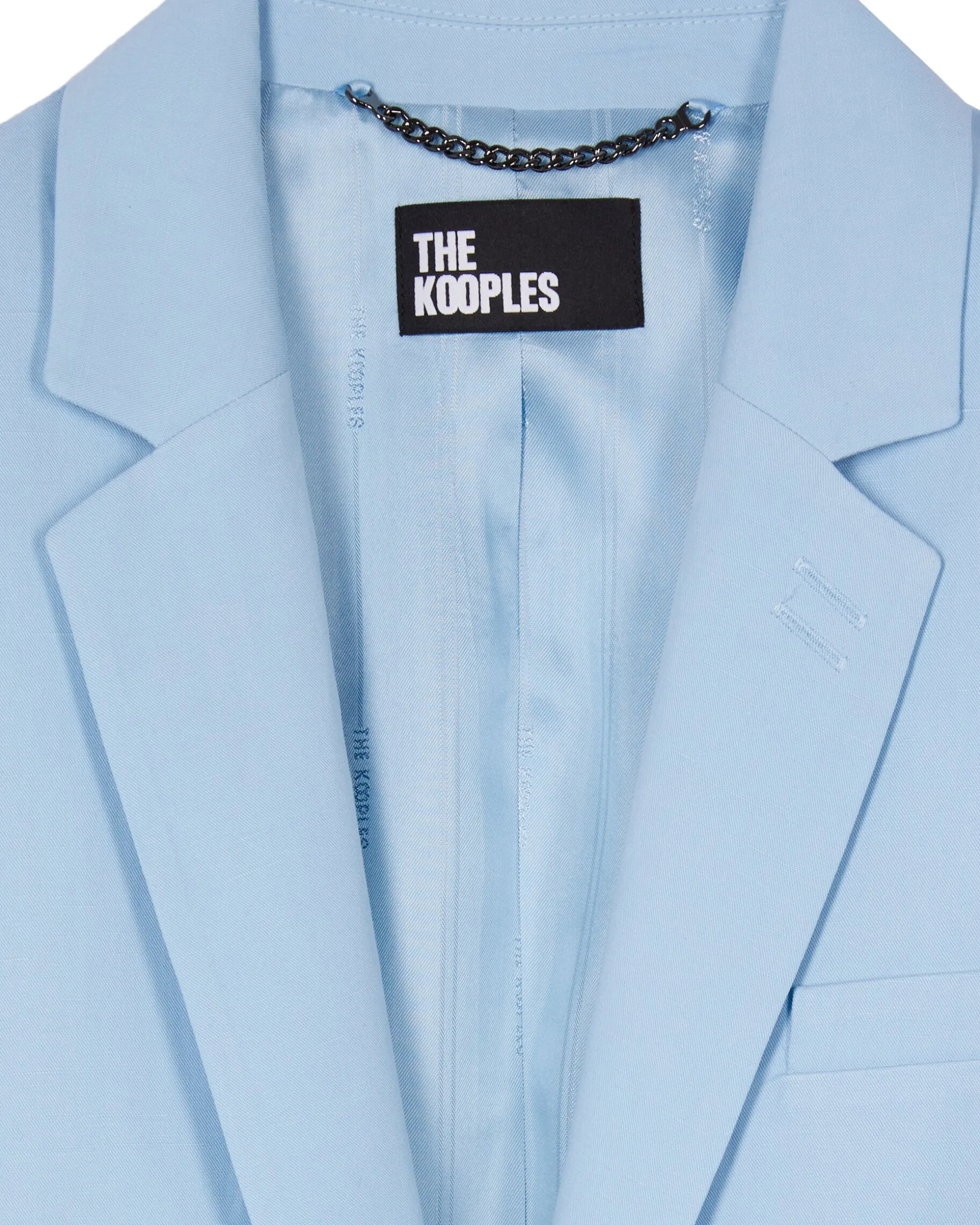 Veste de tailleur droite en lin et coton bleu pastel