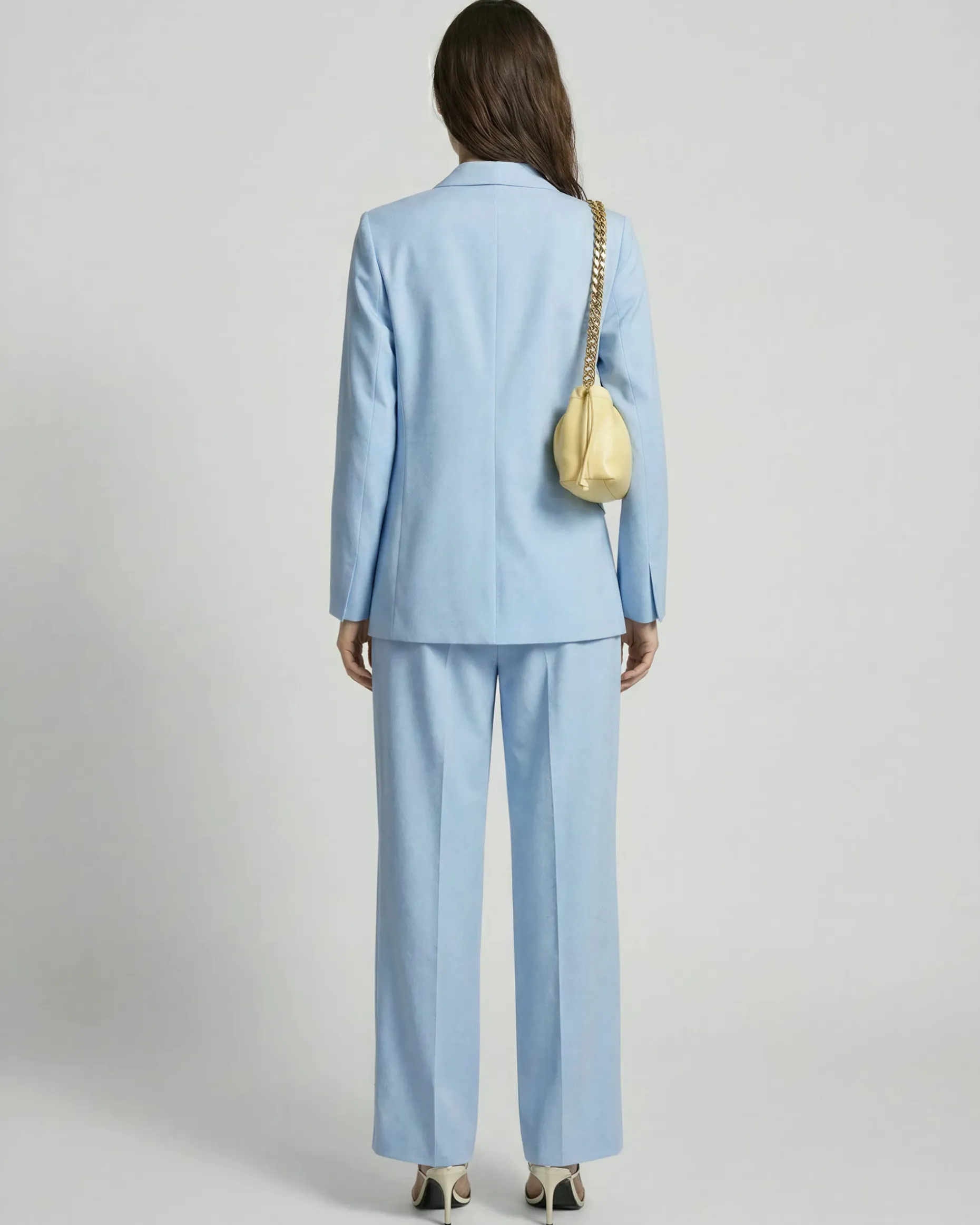 Veste de tailleur droite en lin et coton bleu pastel