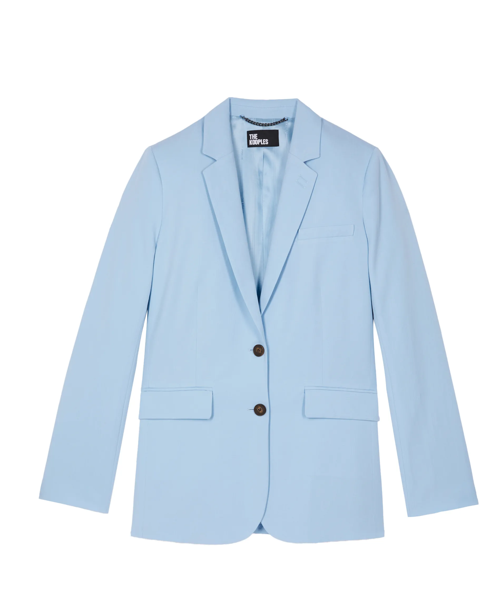 Veste de tailleur droite en lin et coton bleu pastel