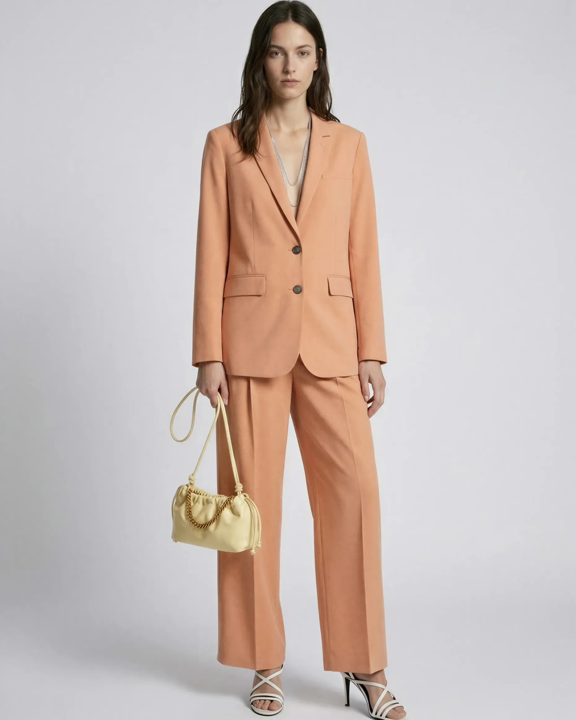 Veste de tailleur droite en lin et coton orange clair