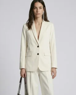 Veste de tailleur droite en lin et coton écrue