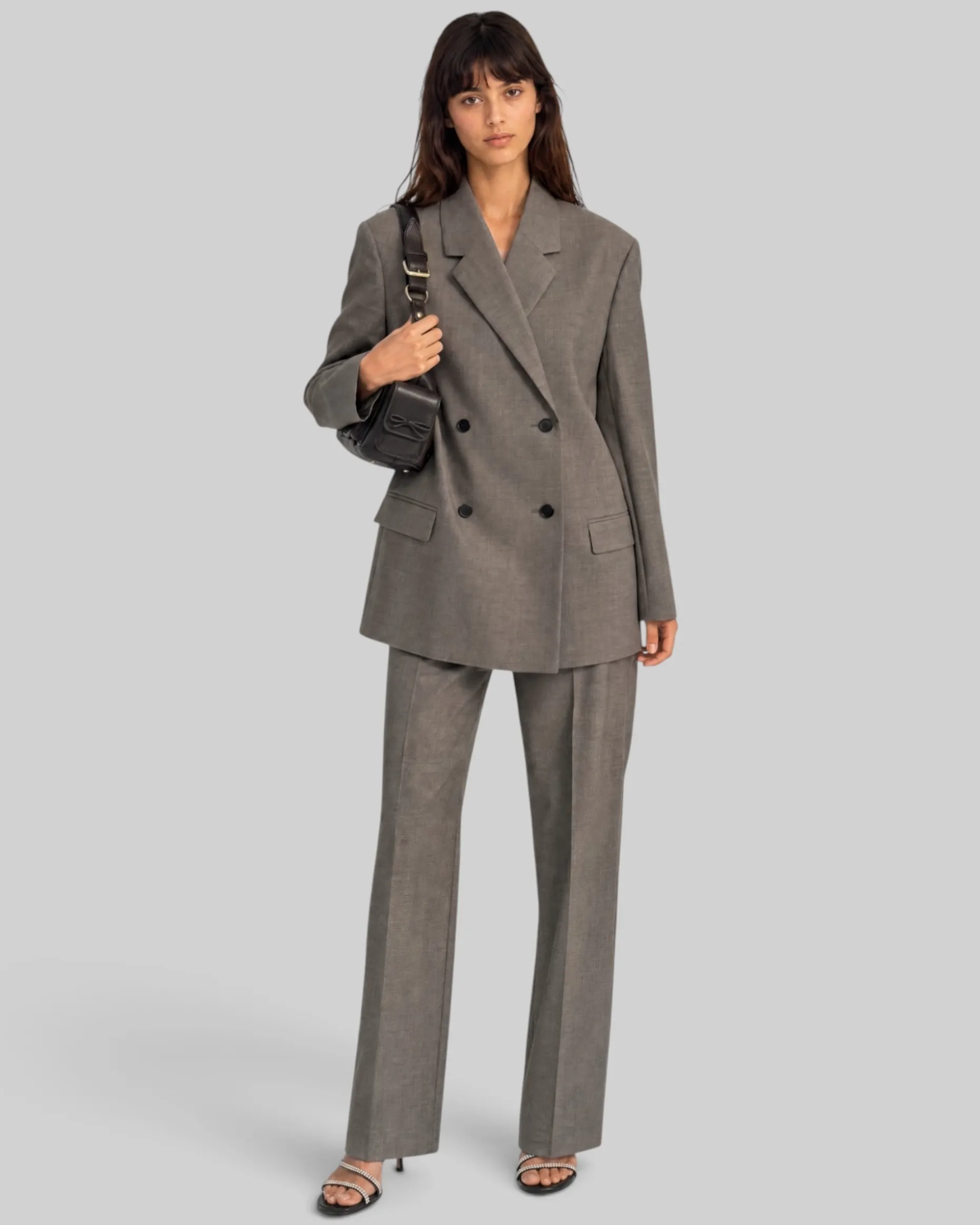 Veste de tailleur oversize en laine beige