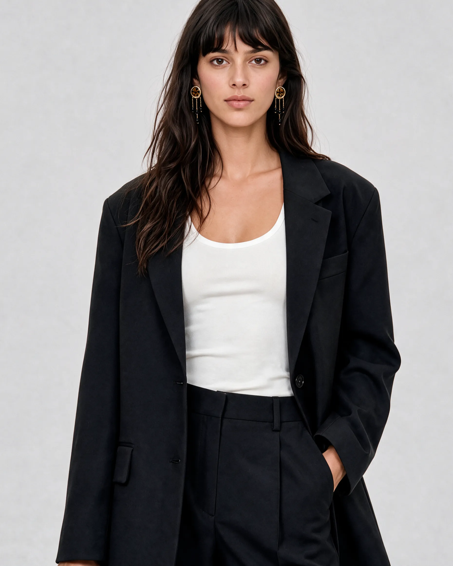 Veste de tailleur oversize en laine noire