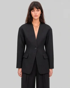Veste en laine sans col noire